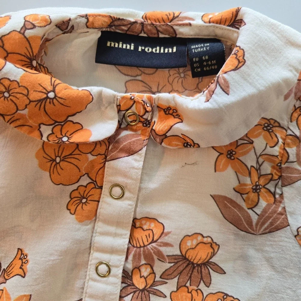 Mini Rodini Wildflowers woven body 4-6 months for Boy‎ Bodysuit Beige